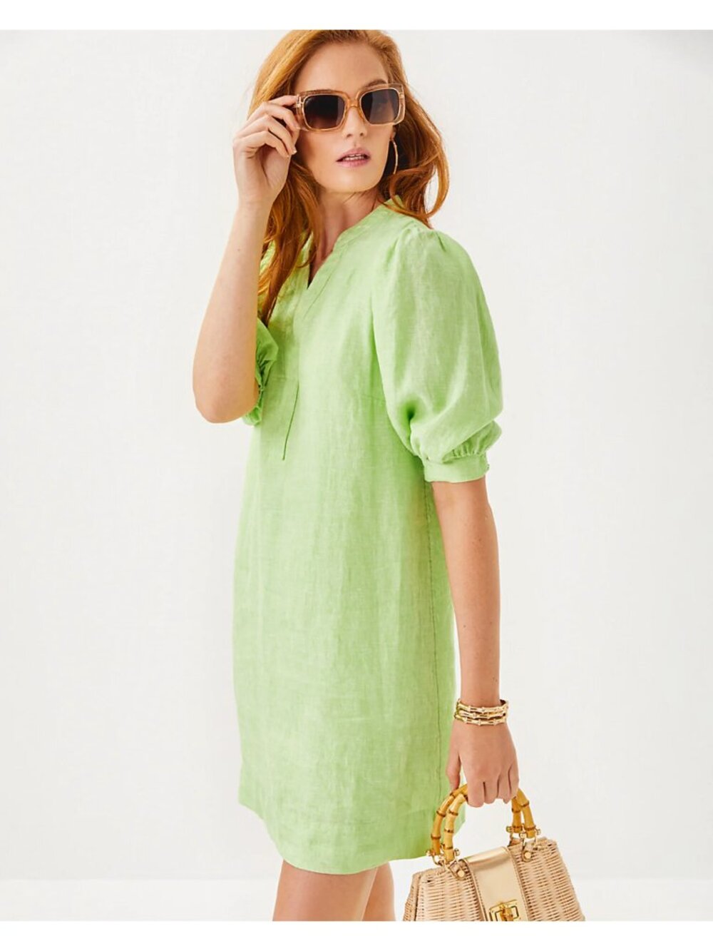 Lilly Pulitzer Mialeigh Elbow Sleeve Linen Shift Dress - 4 - Lagoon Linen green